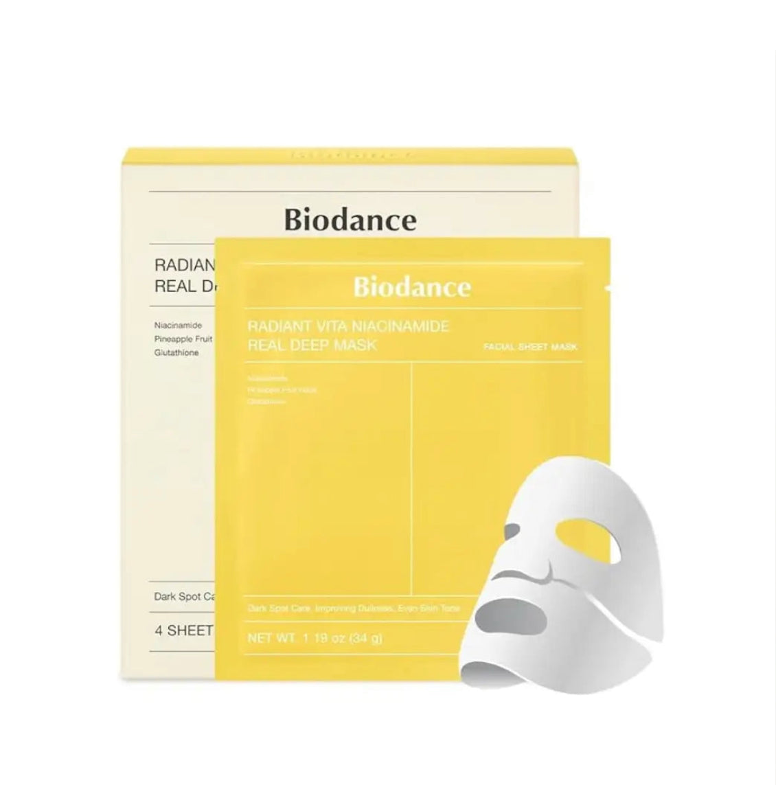 😸Biodance - Radiant Vita Niacinamide Real Deep Mask 1Box (34g*4sheets)