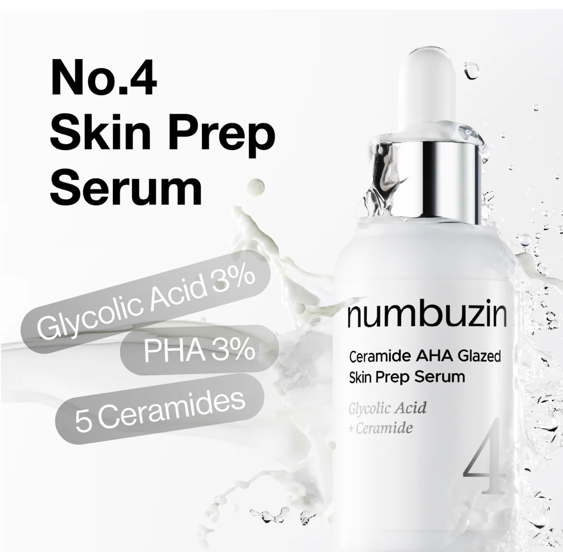Numbuzin - No.4 Ceramide AHA Glazed Skin Prep Serum, 30ml