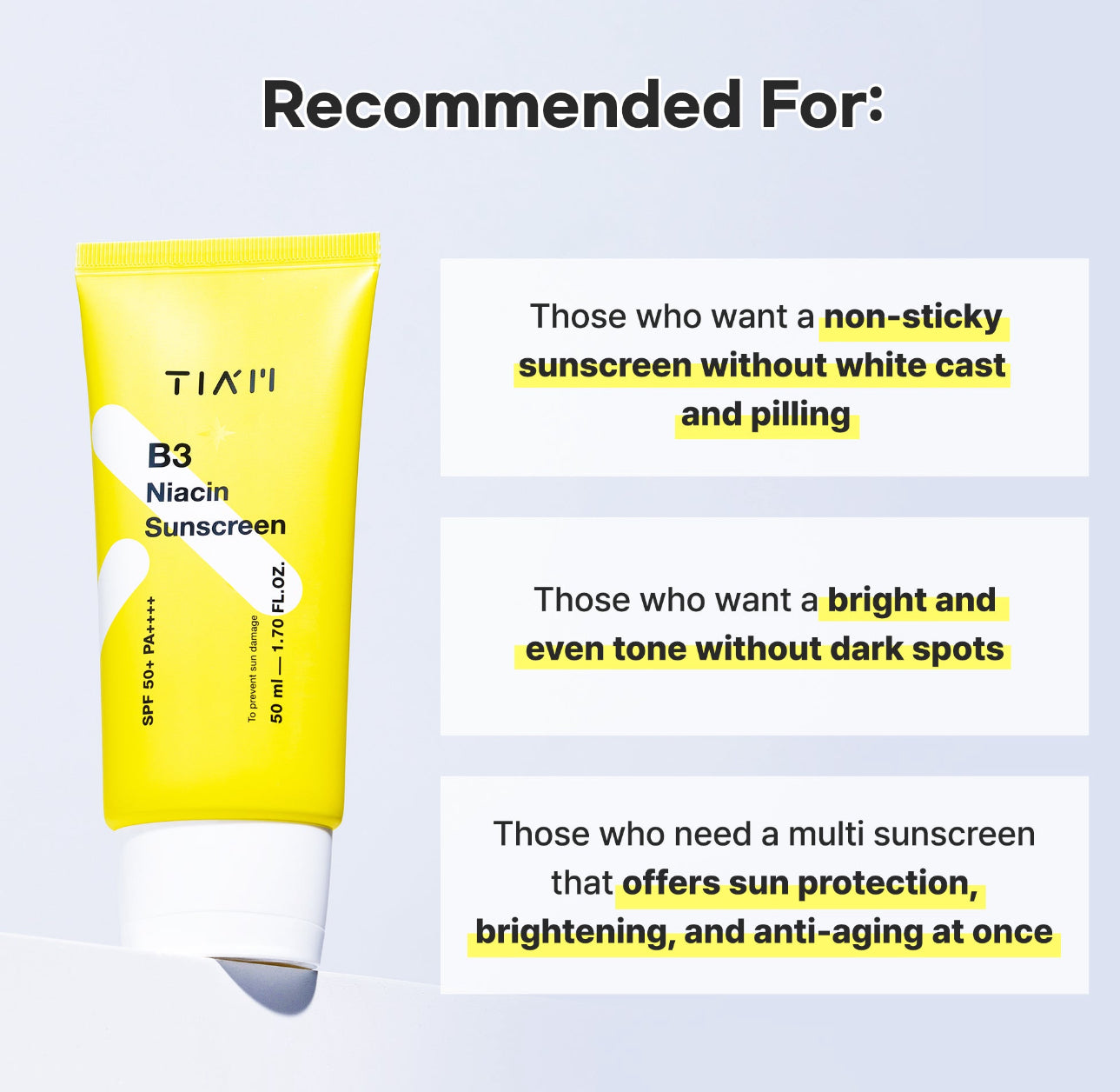 ☀️ [Tiam] B3 Niacin Sunscreen SPF50+ PA++++ (50ml)