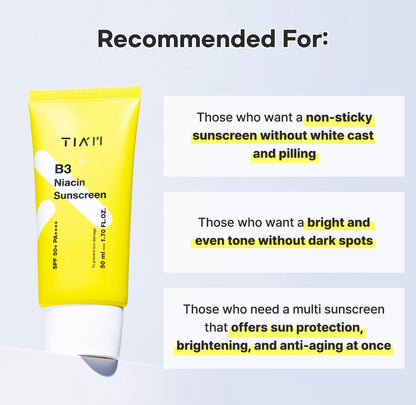 ☀️ [Tiam] B3 Niacin Sunscreen SPF50+ PA++++ (50ml)