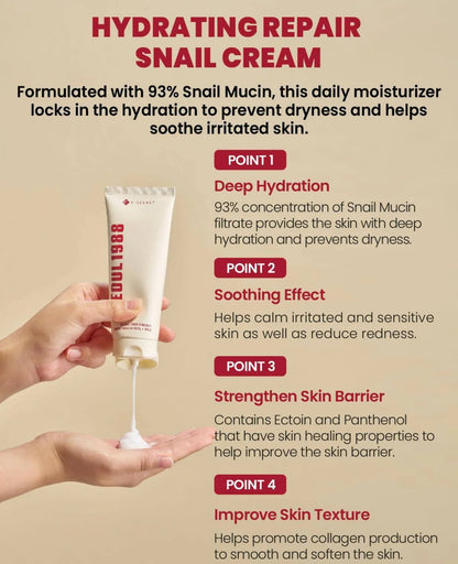 🐌 [K-SECRET]SEOUL 1988 Cream: Snail Mucin 93% + Rice – 100ml