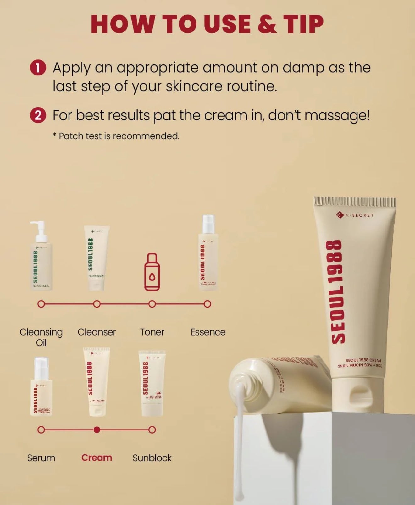 🐌 [K-SECRET]SEOUL 1988 Cream: Snail Mucin 93% + Rice – 100ml