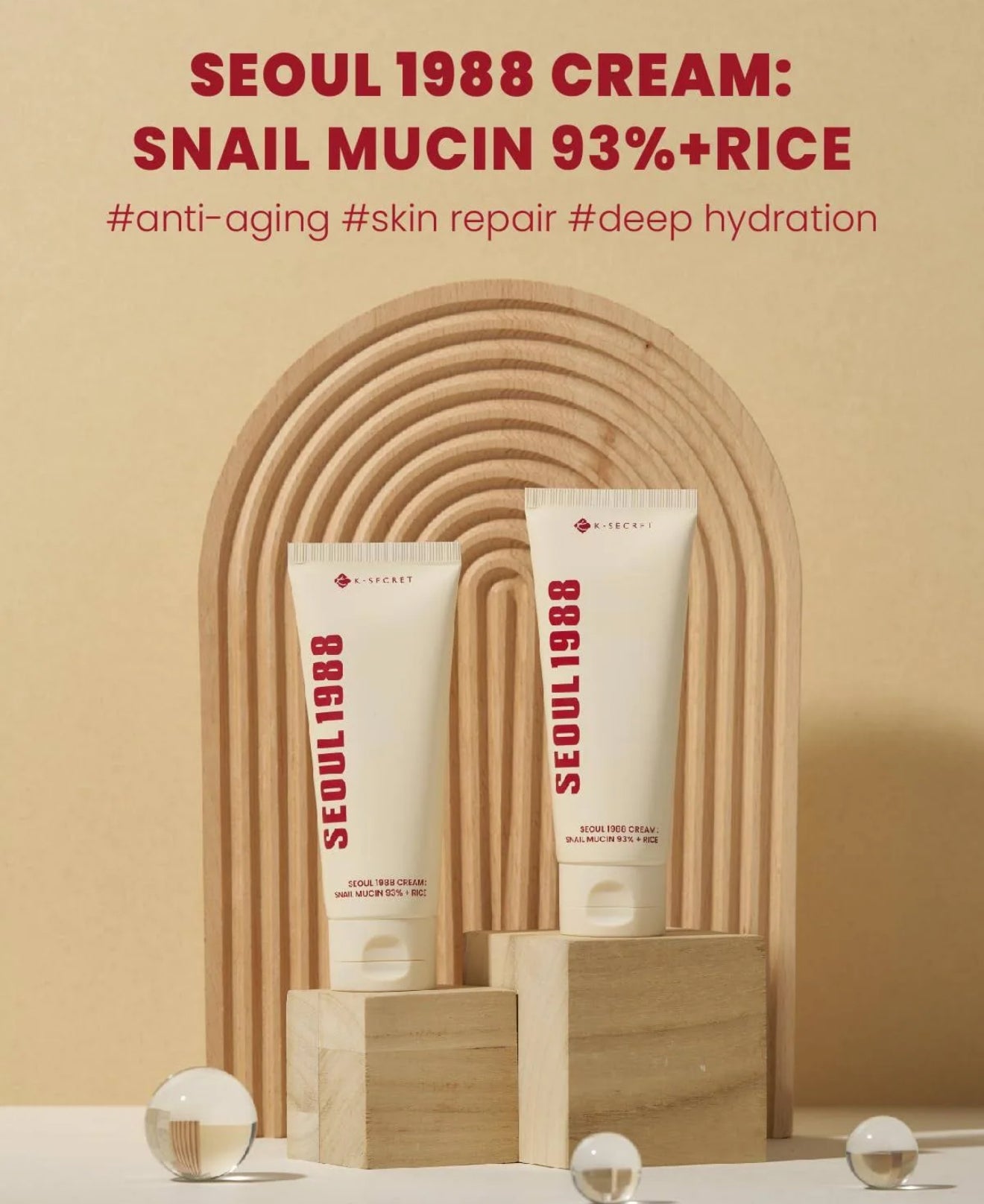 🐌 [K-SECRET]SEOUL 1988 Cream: Snail Mucin 93% + Rice – 100ml